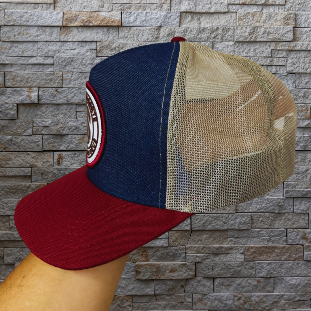 Boné Trucker Logo Redonda Nunca Foi Sorte Sempre Foi Deus Cor:Jeans